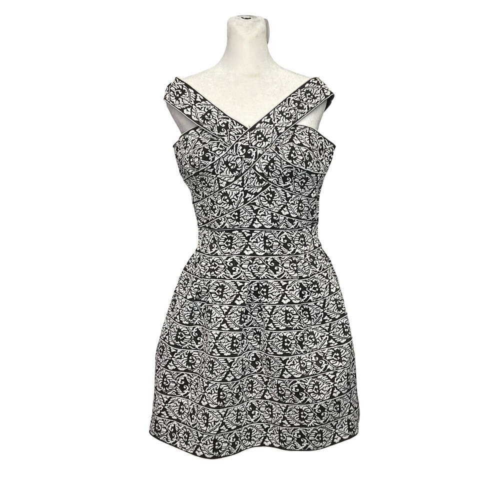INA INA black white Jacard Geo print floral dress medium ID8685